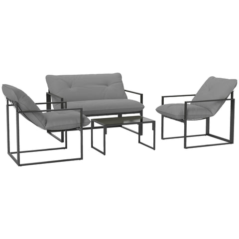Outsunny Four-Piece Relaxed Back Garden Dining Set - Black/Light Grey