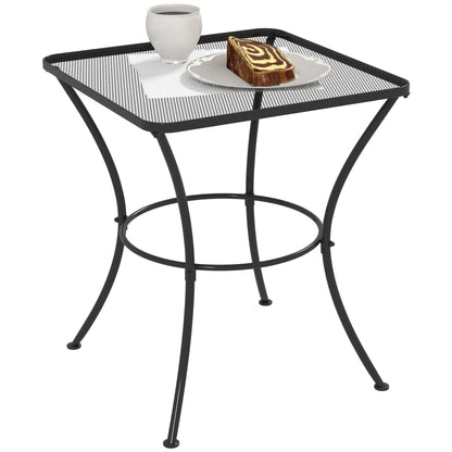 Outsunny 60cm Square Garden Table, Outdoor Metal Bistro Side Desk with Mesh Top, Black