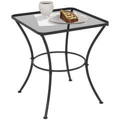 Outsunny 60cm Square Garden Table, Outdoor Metal Bistro Side Desk with Mesh Top, Black