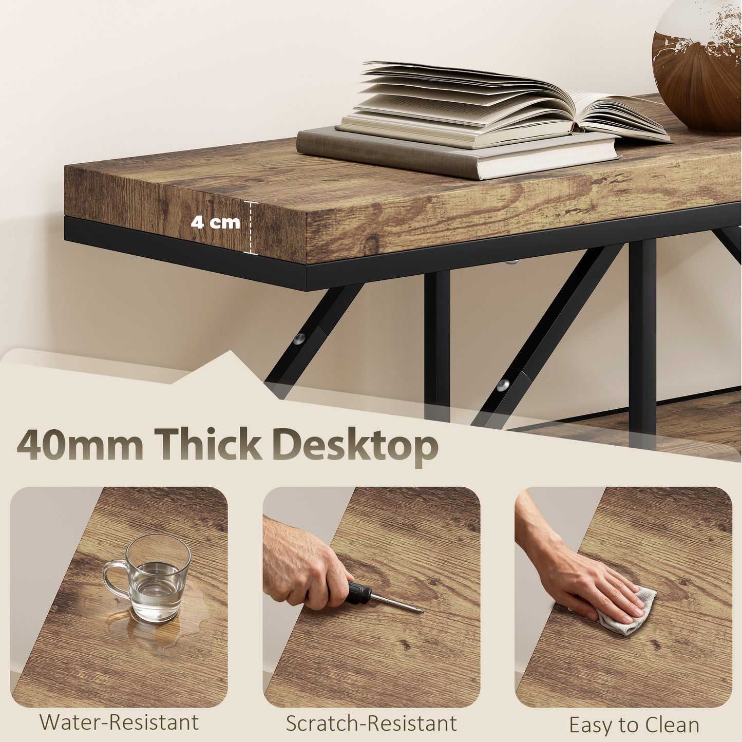 HOMCOM 4-Tier Industrial Console Table - Rustic Brown