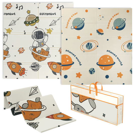 AIYAPLAY Space-Themed Baby Plat Mat Double Sided, Foldable, Water-Resistant for Outdoor/Indoor, 177 x 146 x 1.5cm