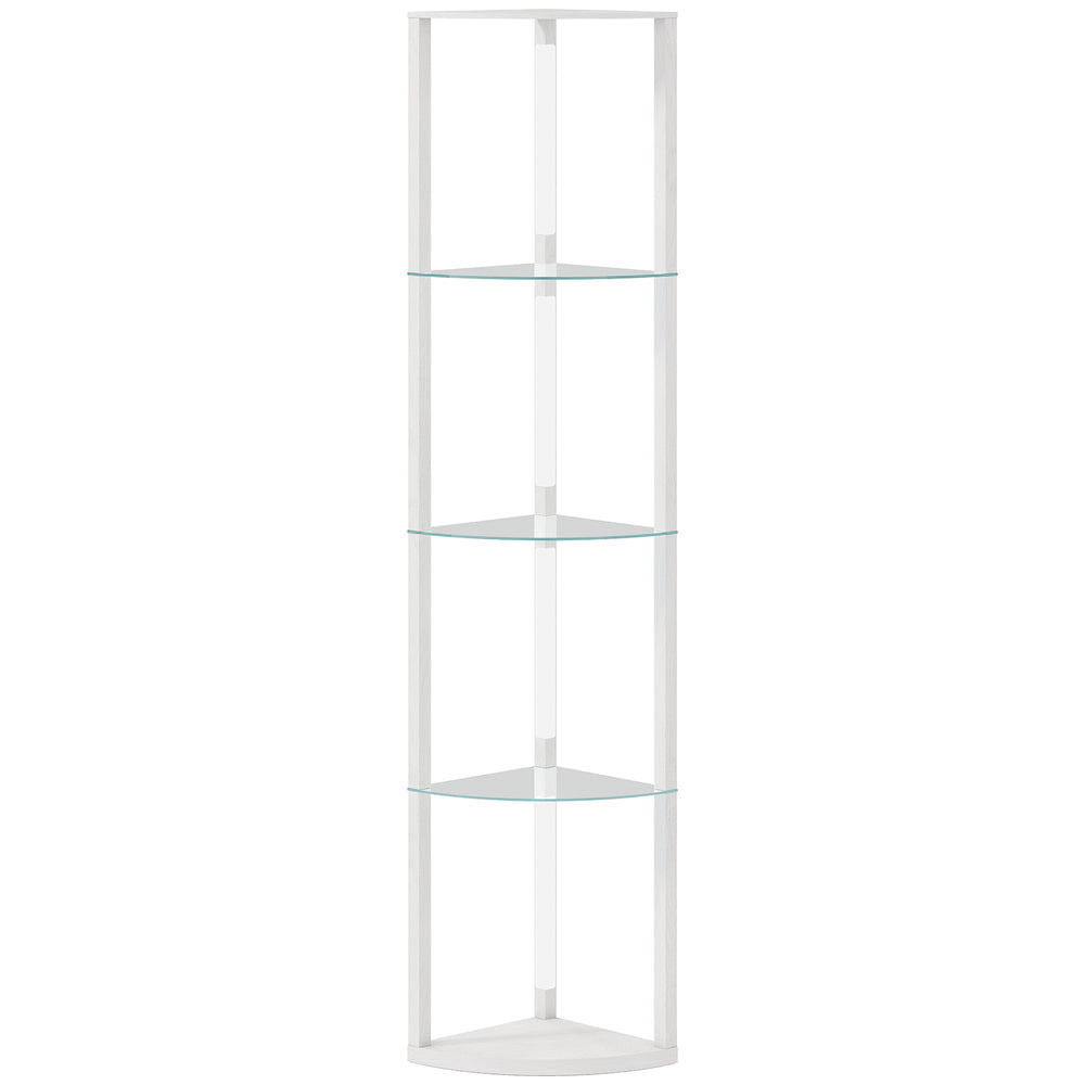HOMCOM LED Floor Lamp with Shelves, Dimmable Standing Lamp with Foot Switch for Living Room, Bedroom, White