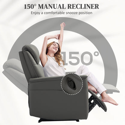 HOMCOM Recliner Armchair with Thick Padded Spring Cushion, Microfibre Manual Reclining Chair with Adjustable Leg Rest, Side Pockets for Living Room, Bedroom, Light Grey