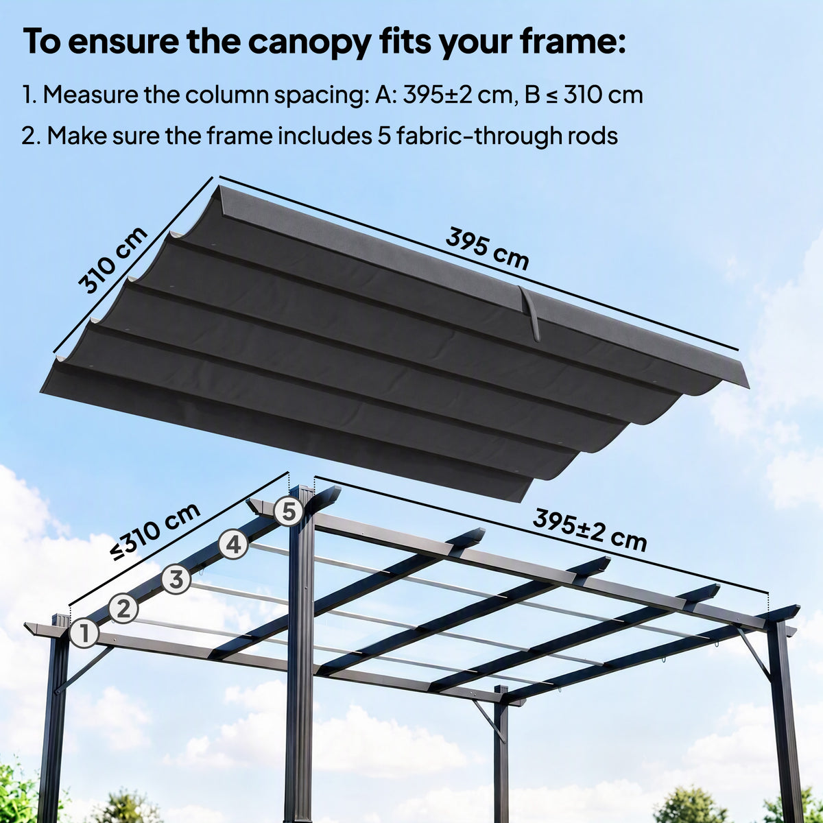 Outsunny Retractable Pergola Canopy Only, 3.92 x 3.5 m, UV30+ Replacement Canopy Cover for 4 x 3 m Pergola, Dark Grey
