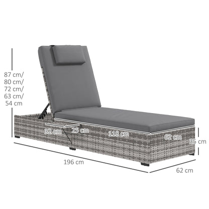 كرسي استرخاء خارجي من الروطان من Outsunny مع وسادة، كرسي استرخاء من الروطان الخوص قابل للإمالة على 5 مستويات مع صينية شاي، للاستخدام بجانب المسبح والفناء والشرفة، يتحمل وزن 120 كجم، باللون الرمادي