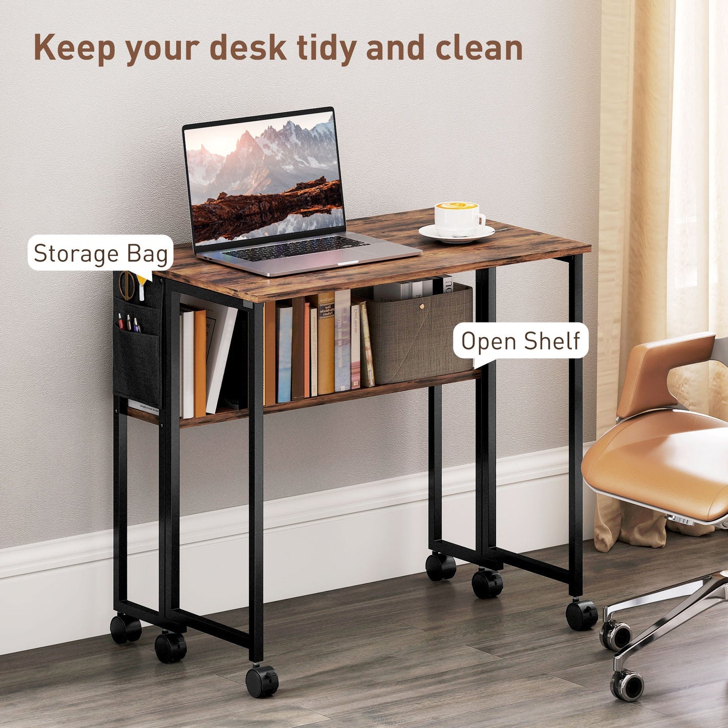 HOMCOM 80 cm Drop Leaf Writing Work Desk - Rustic Brown