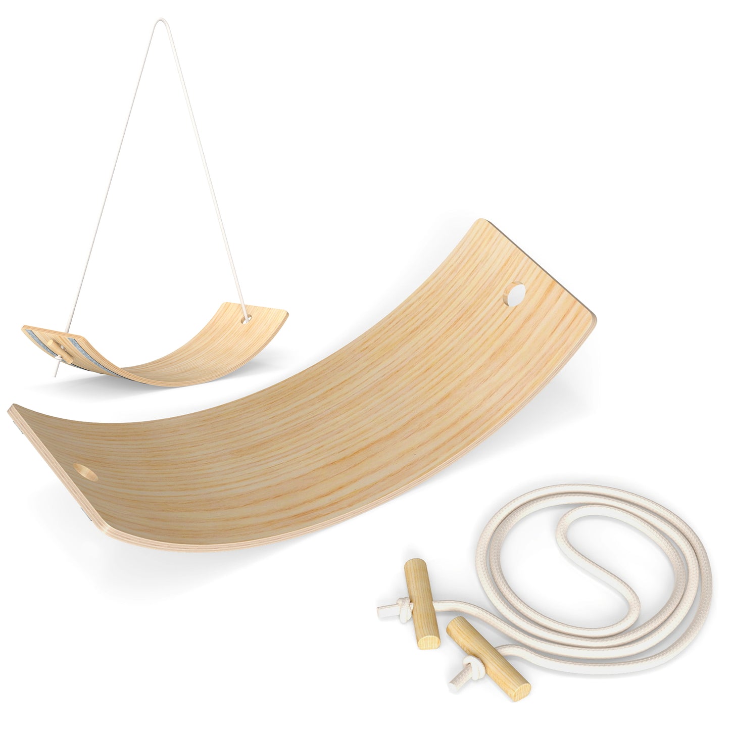 AIYAPLAY Kids Wooden Balance Board with Rope, Wooden Wobble Board with Felt for Sensory Play, for Toddler 3-6 Years Old