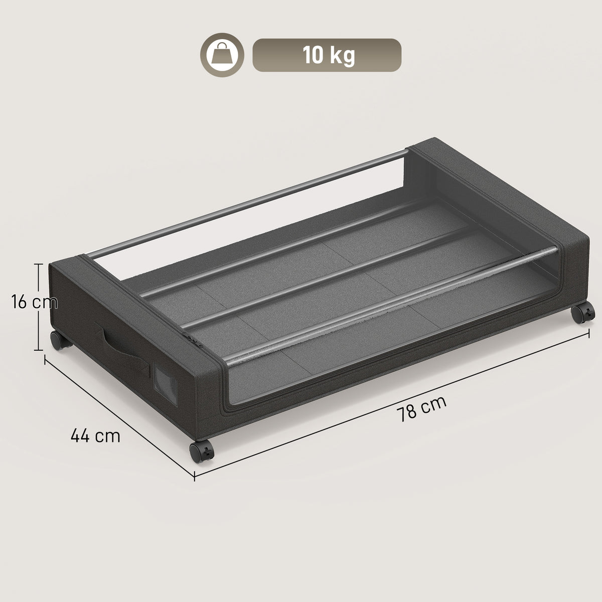 HOMCOM 40L Under Bed Storage On Wheels Pack of 2, Fabric Rolling Under Bed Drawers with Clear Lid, Zip, Steel Frame, Black