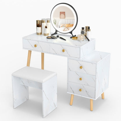 Vanity Desk Makeup Vanity Set with Removable Mirror-White