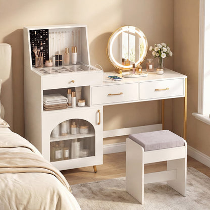 Vanity Desk with Mirror and Lights Makeup Vanity Table with 3 Lighting Modes-White