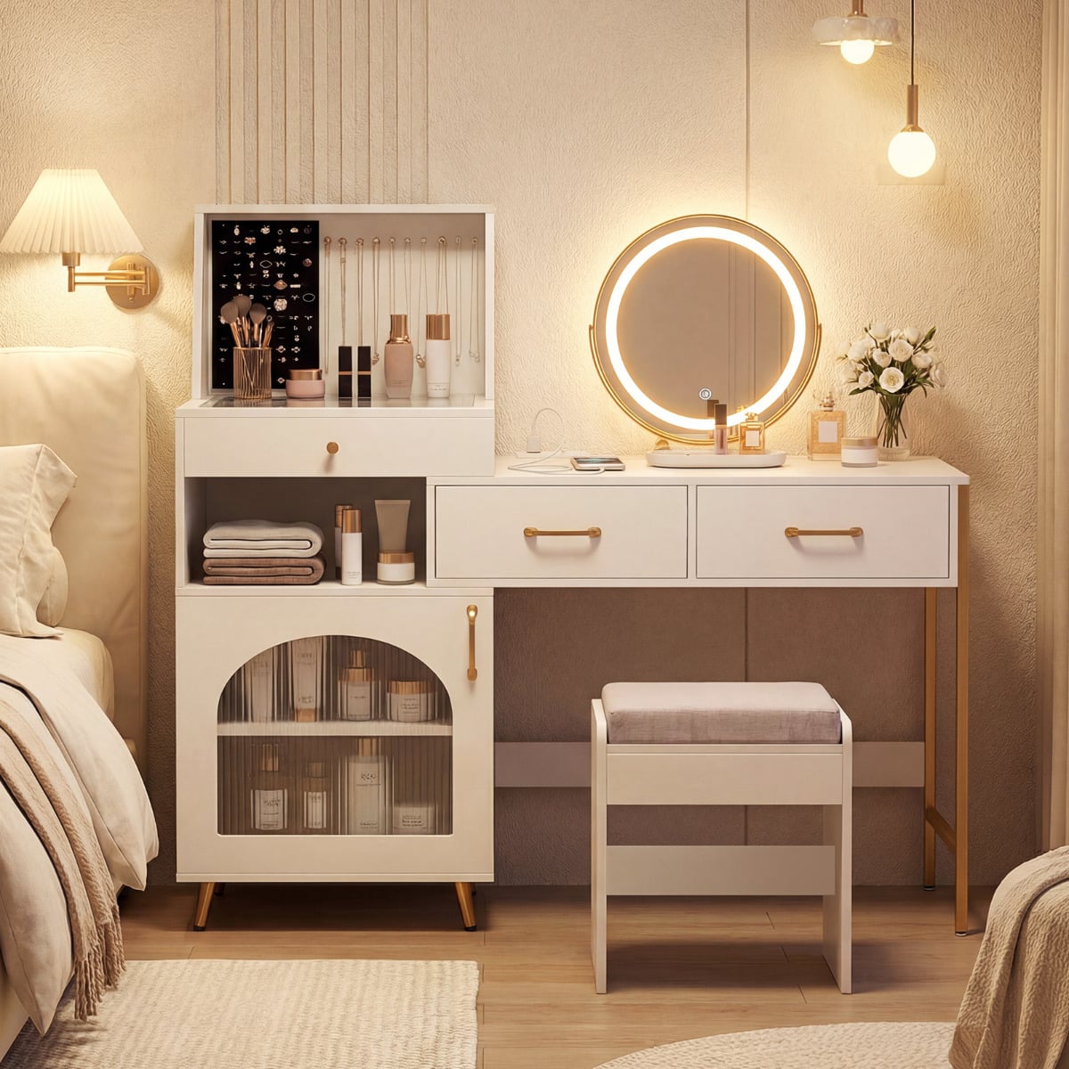 Vanity Desk with Mirror and Lights Makeup Vanity Table with 3 Lighting Modes-White