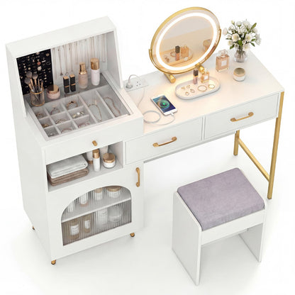 Vanity Desk with Mirror and Lights Makeup Vanity Table with 3 Lighting Modes-White