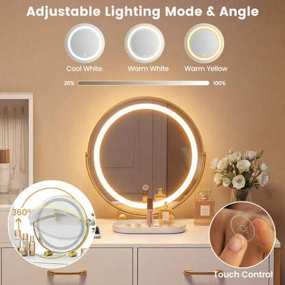 Vanity Desk with Mirror and Lights Makeup Vanity Table with 3 Lighting Modes-White