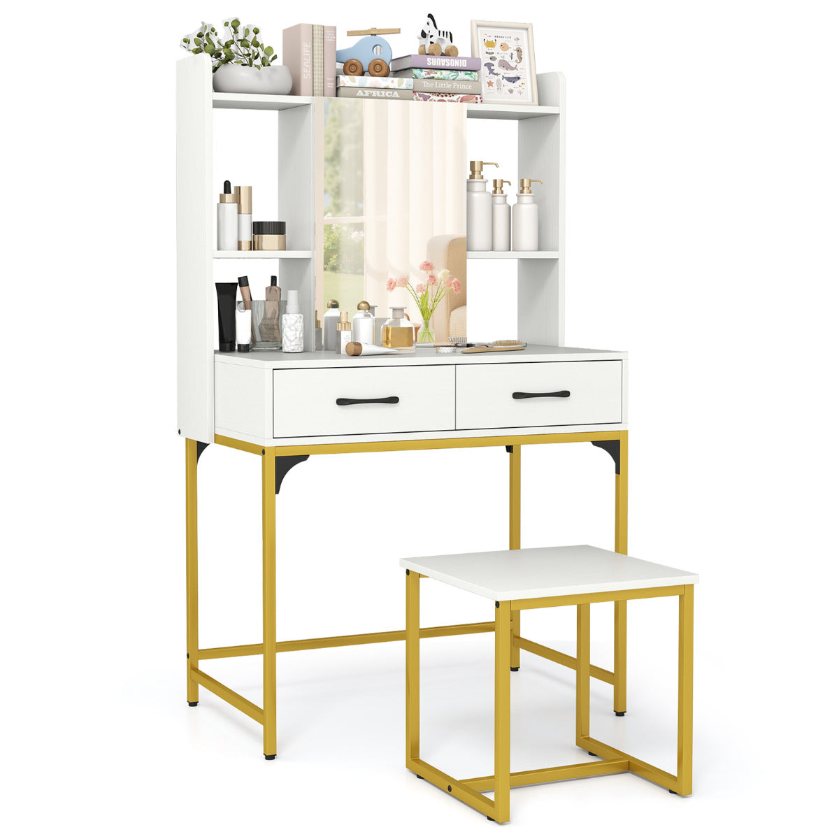 Vanity Desk with Mirror and Stool Wide Makeup Dressing Table-White