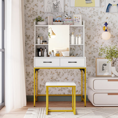 Vanity Desk with Mirror and Stool Wide Makeup Dressing Table-White