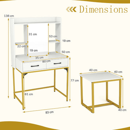 Vanity Desk with Mirror and Stool Wide Makeup Dressing Table-White