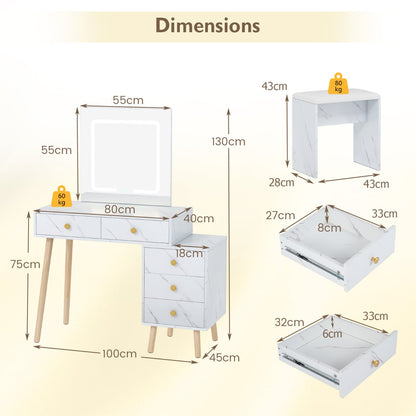 Vanity Desk Makeup Vanity Set with 3 Lighting Modes-White