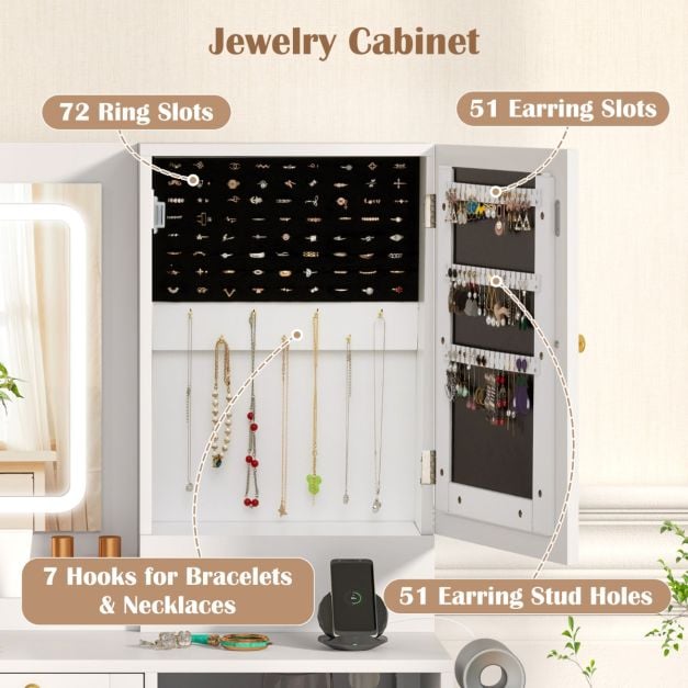 Vanity Set with 2 Fluted Glass Drawers and 1 Ordinary Drawer-White