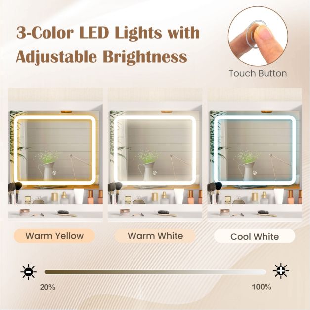 Vanity Set with 2 Fluted Glass Drawers and 1 Ordinary Drawer-White