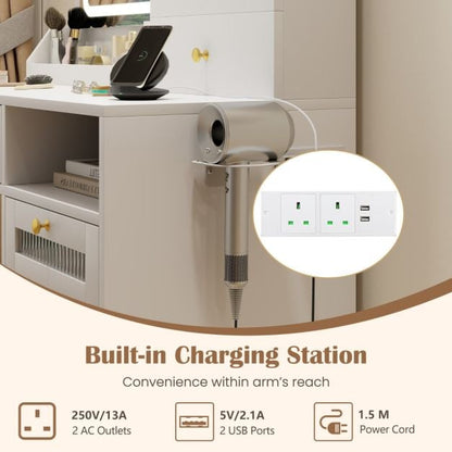 Vanity Set with 2 Fluted Glass Drawers and 1 Ordinary Drawer-White