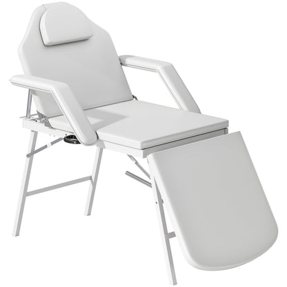 HOMCOM Portable Massage Table, 3 Section Adjustable Beauty Bed, Foldable Massage Bed with Face Hole, Recliner Chair with Removable Headrest and Armrests for Spa, Lash, Tattoo, White