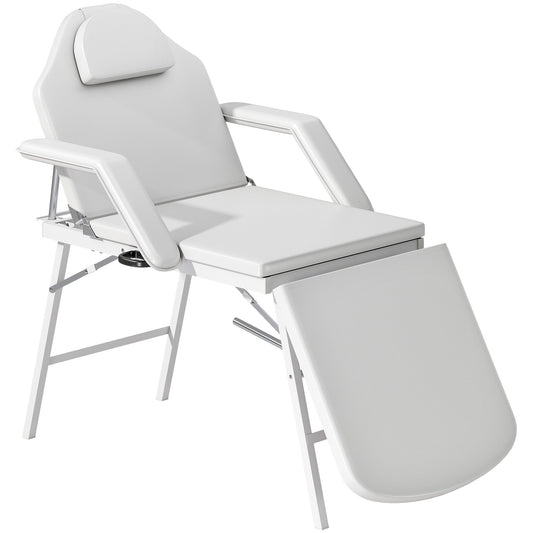 HOMCOM Portable Massage Table, 3 Section Adjustable Beauty Bed, Foldable Massage Bed with Face Hole, Recliner Chair with Removable Headrest and Armrests for Spa, Lash, Tattoo, White