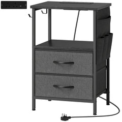 HOMCOM Bedside Table with Charging Station - Black