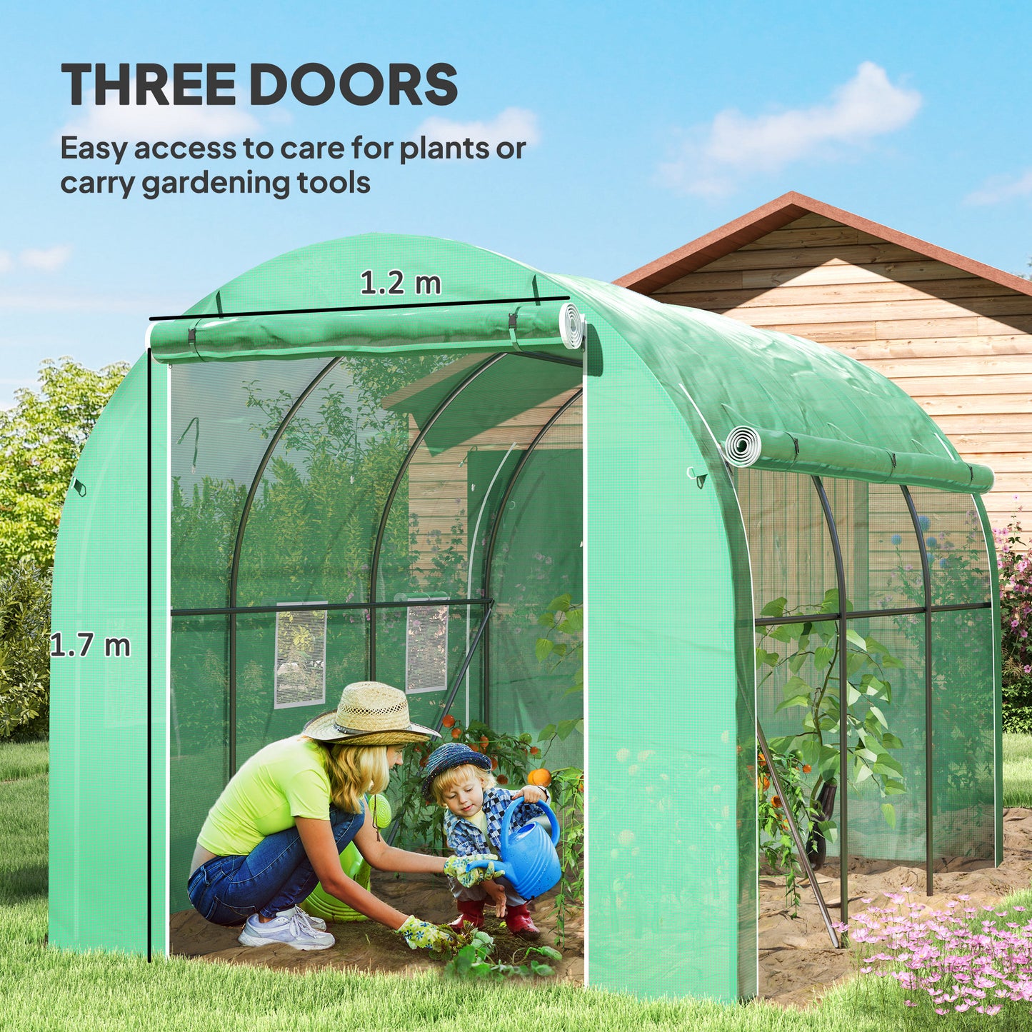 Outsunny 296 x 196cm Steel Frame Polytunnel Greenhouse - Green