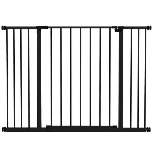 PawHut Dog Gate Pet Safety Gate Stair Barrier Pressure Fit Adjustable 76-82/86-97/101-107 cm, Black