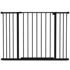 PawHut Dog Gate Pet Safety Gate Stair Barrier Pressure Fit Adjustable 76-82/86-97/101-107 cm, Black