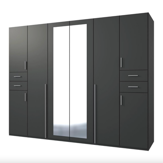 FENTON 6 Door Mirrored Wardrobe Finish Graphite 270cm