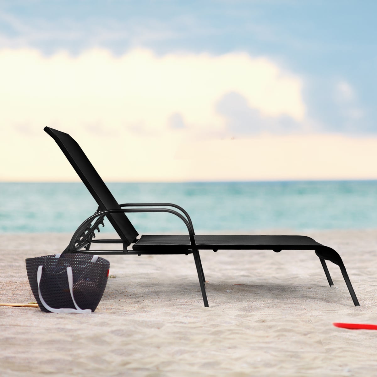 Versatile Chaise Lounge Chair with 5 Adjustable Positions Iron Construction-Black