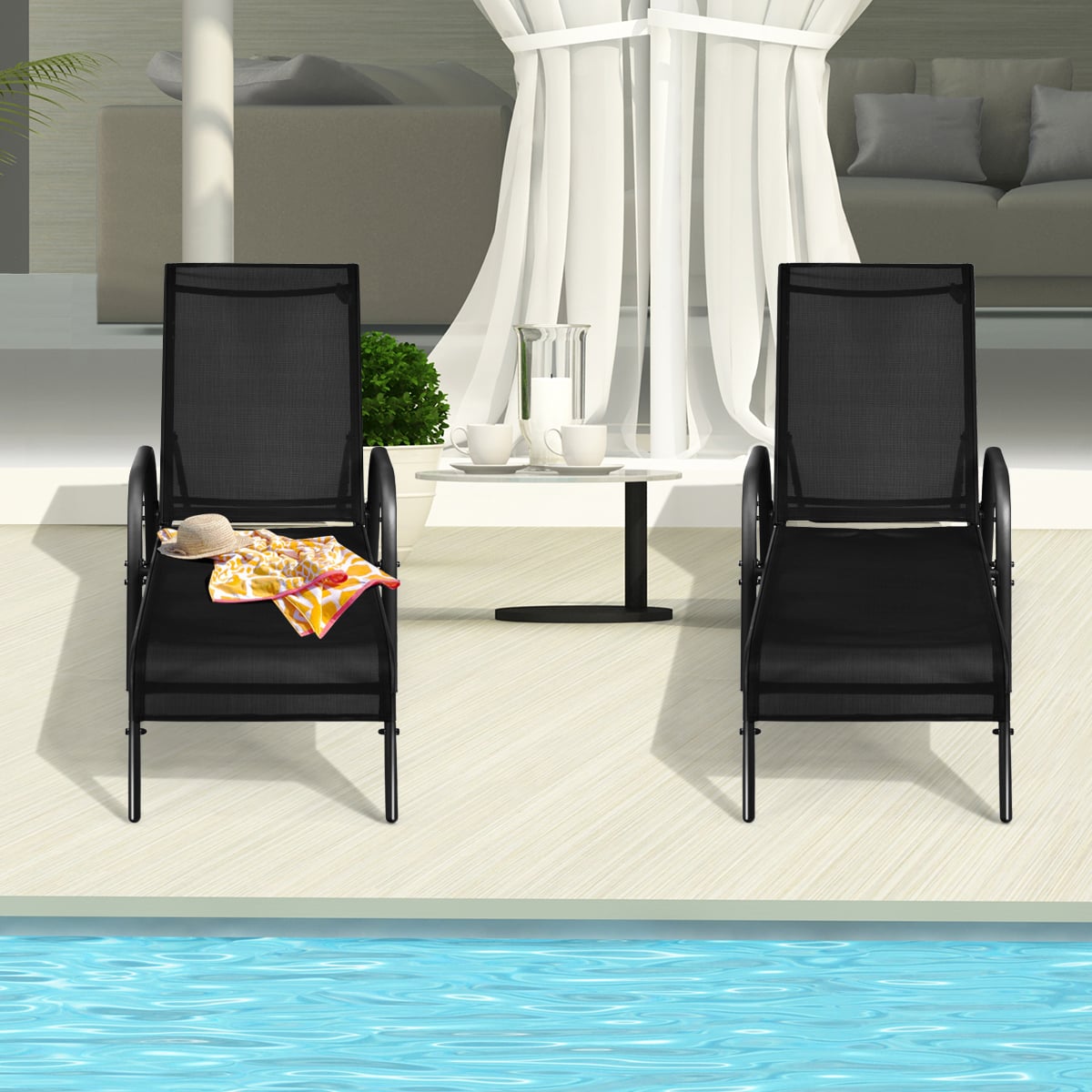 Versatile Chaise Lounge Chair with 5 Adjustable Positions Iron Construction-Black