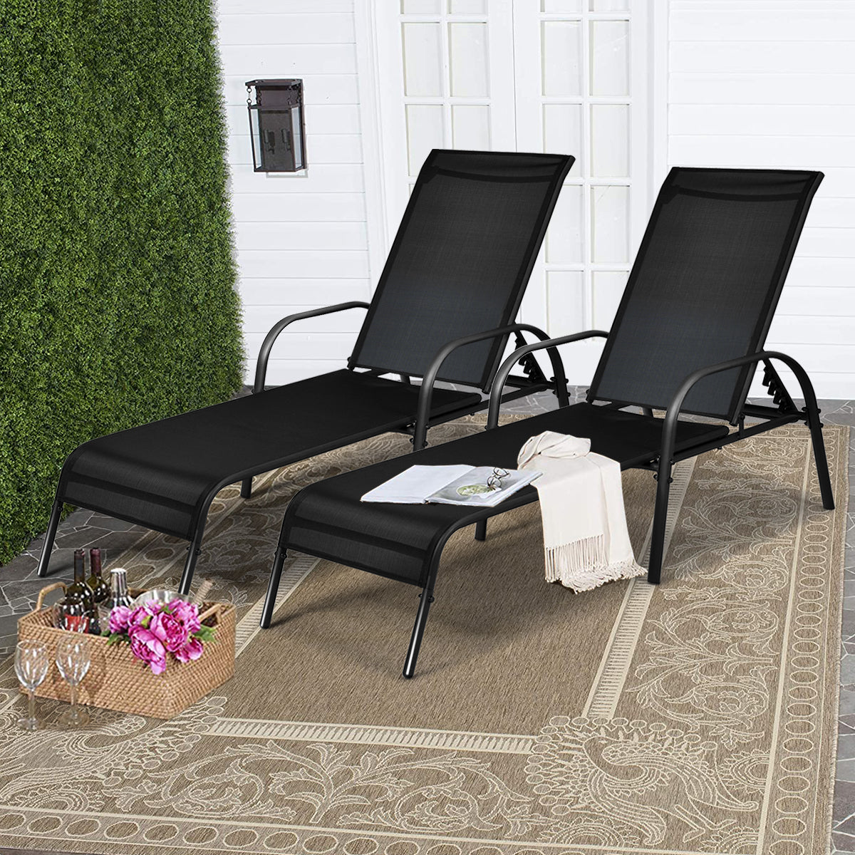 Versatile Chaise Lounge Chair with 5 Adjustable Positions Iron Construction-Black