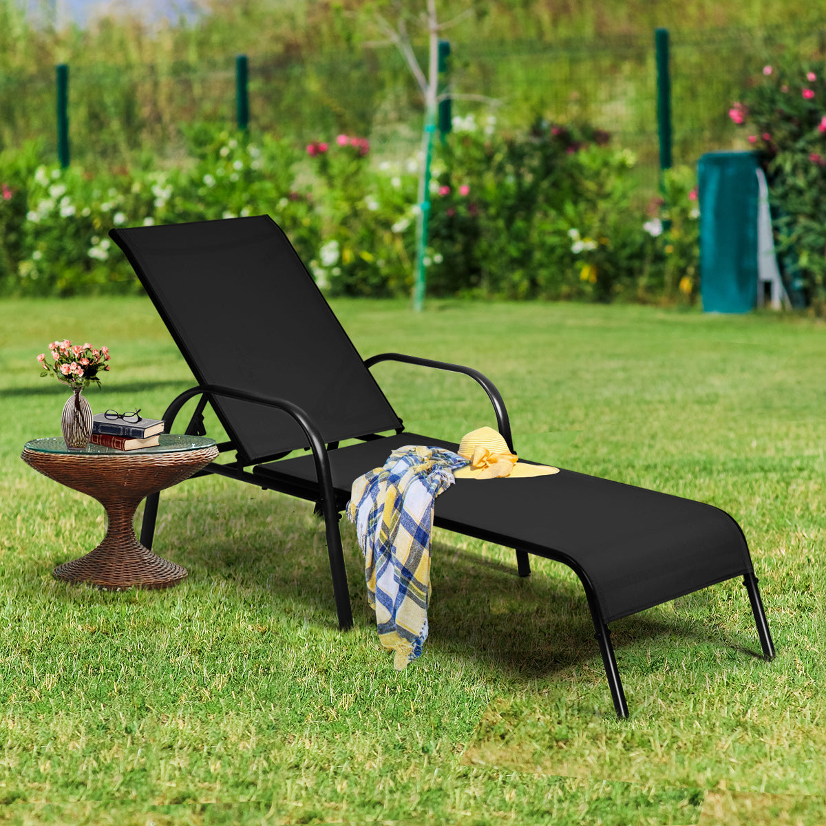 Versatile Chaise Lounge Chair with 5 Adjustable Positions Iron Construction-Black