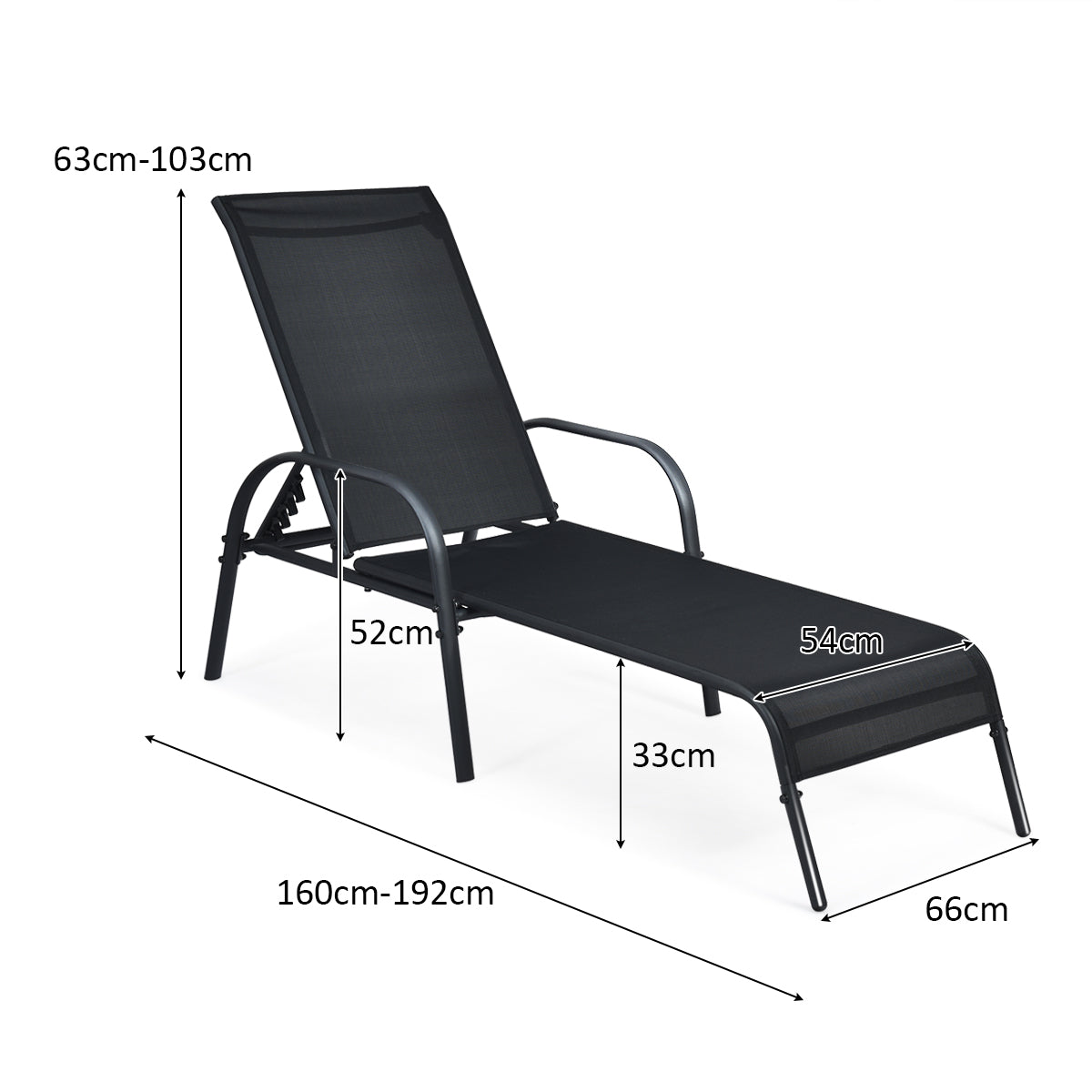 Versatile Chaise Lounge Chair with 5 Adjustable Positions Iron Construction-Black