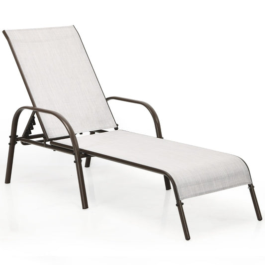 Versatile Chaise Lounge Chair with 5 Adjustable Positions Iron Construction-Grey