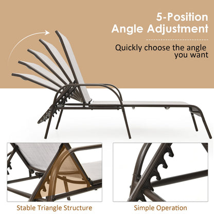 Versatile Chaise Lounge Chair with 5 Adjustable Positions Iron Construction-Grey