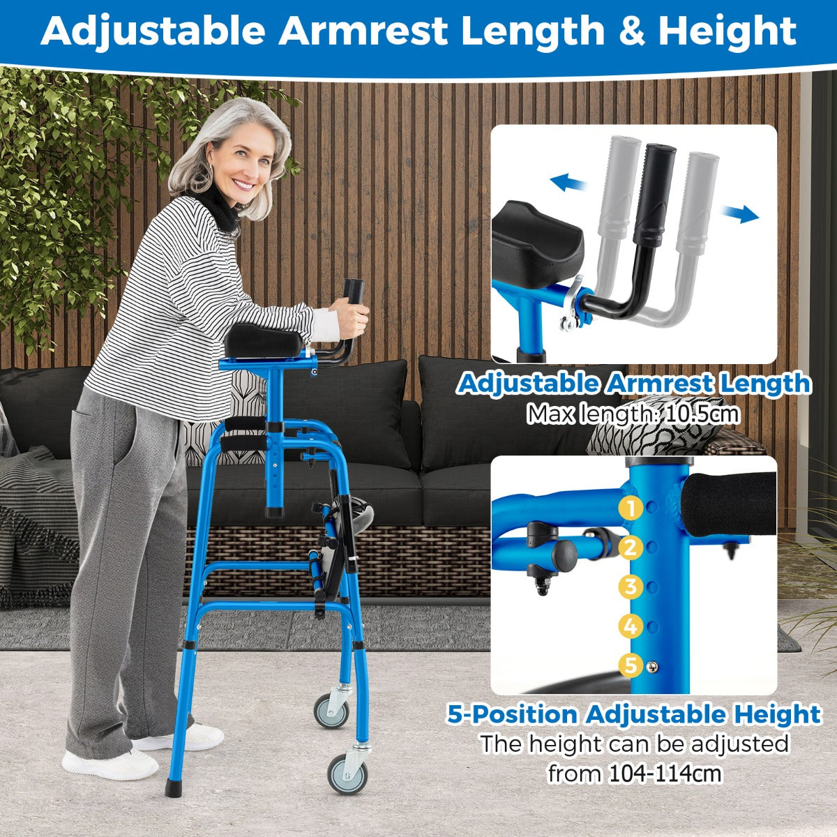 Versatile Rolling Walker with Padded Seat and  2 Premium Wheels-Navy
