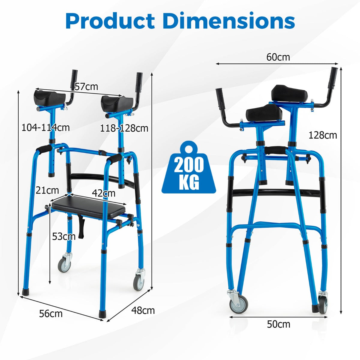 Versatile Rolling Walker with Padded Seat and  2 Premium Wheels-Navy