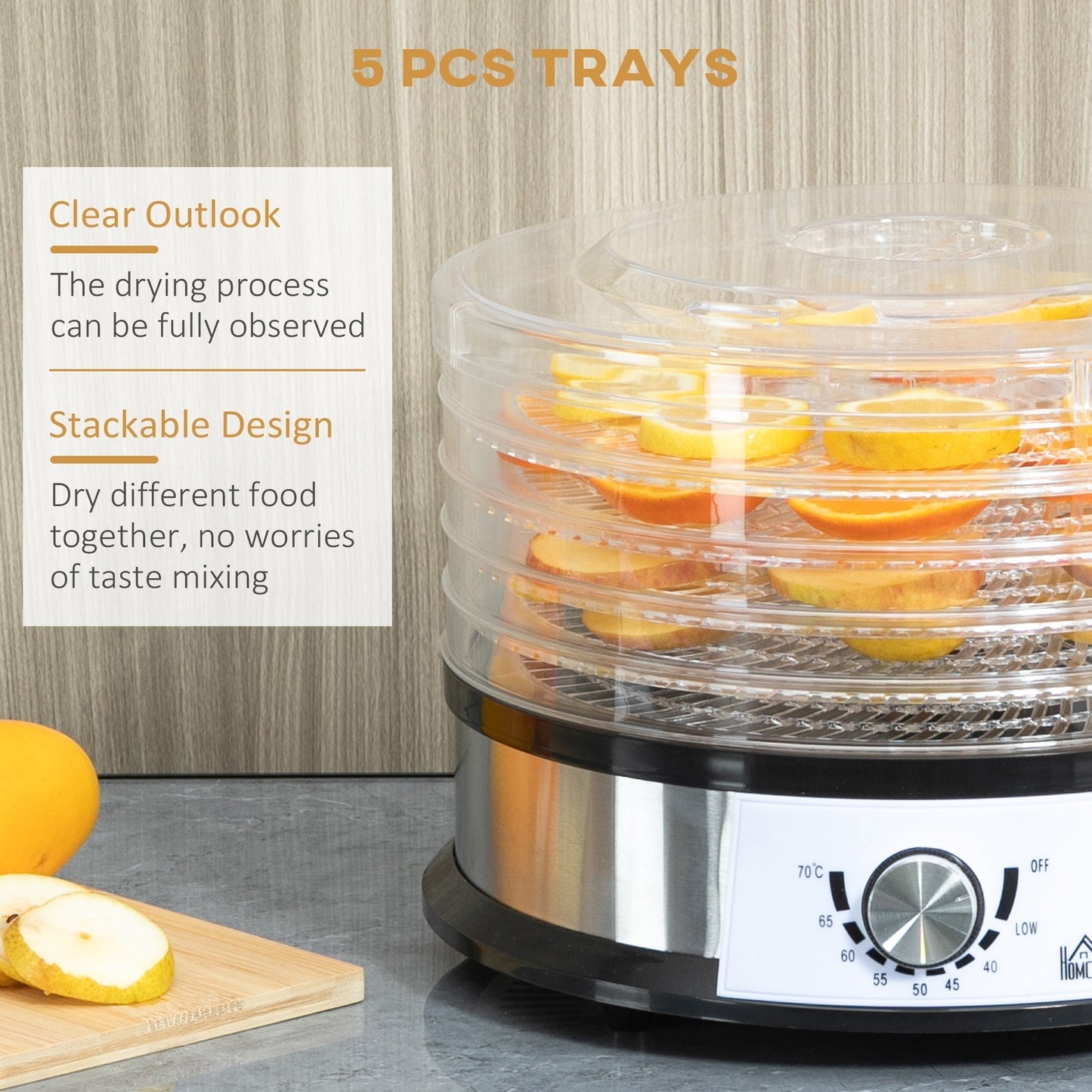 HOMCOM 40-70 degrees C Five-Tray Food Dehydrator