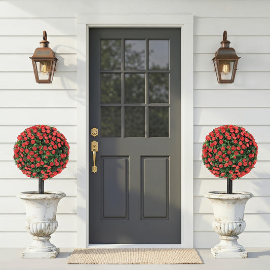 HOMCOM Artificial Rose Topiary UV Resistant, 2-Pack Fake Plants, 55 cm, Red
