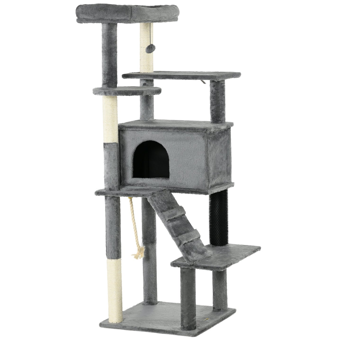 PawHut Cat Tree Tower for Indoor Cats, with Scratching Post, Cat House, Toy, Grey