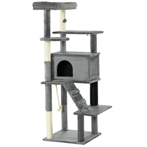PawHut Cat Tree Tower for Indoor Cats, with Scratching Post, Cat House, Toy, Grey