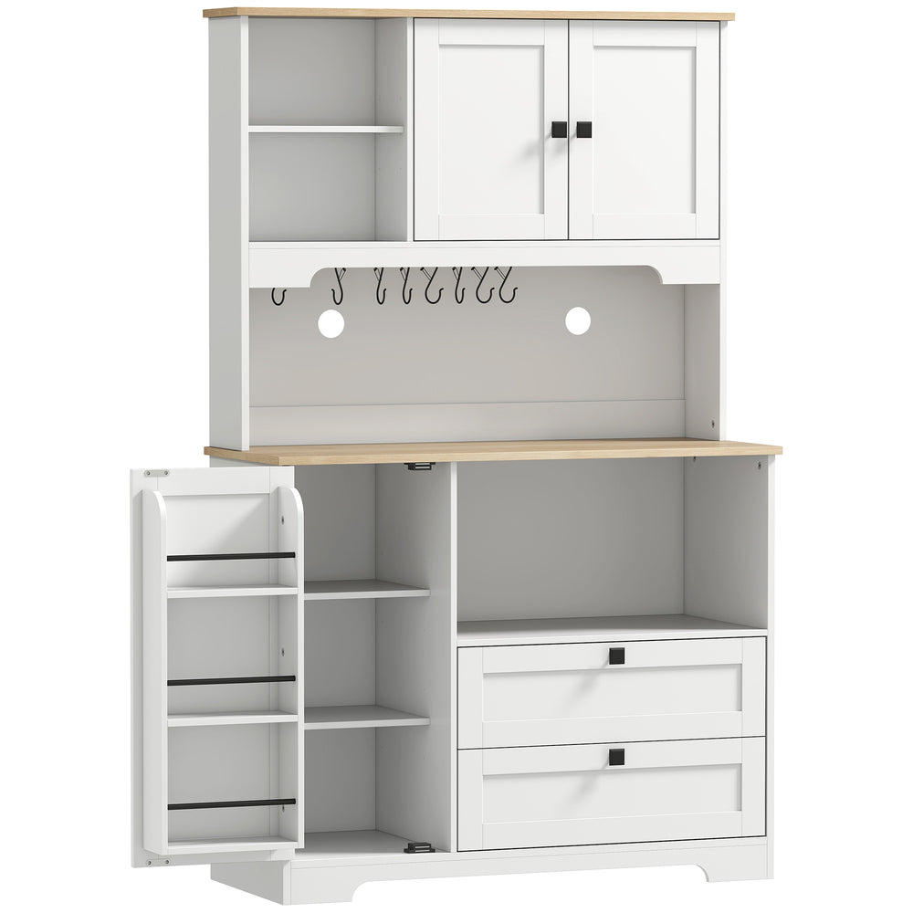 HOMCOM Kitchen Cupboard, Freestanding Kitchen Cabinet with 2 Cabinets, 2 Drawers, Open and Adjustable Shelves, White