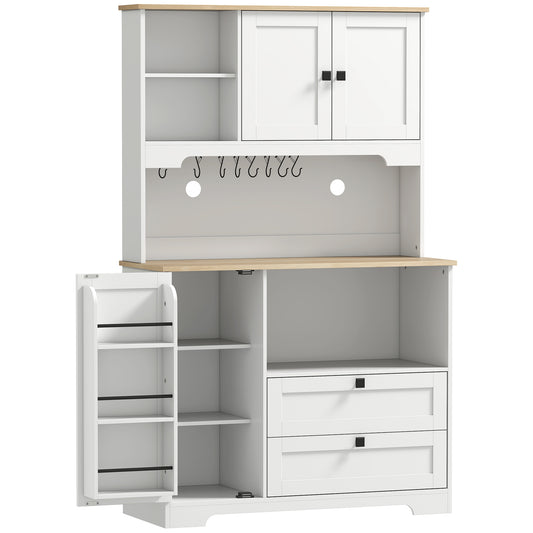 HOMCOM Kitchen Cupboard, Freestanding Kitchen Cabinet with 2 Cabinets, 2 Drawers, Open and Adjustable Shelves, White