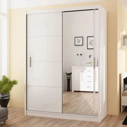 Vista Mirrored Sliding Door Wardrobe 150 cm- Black, White and Oak