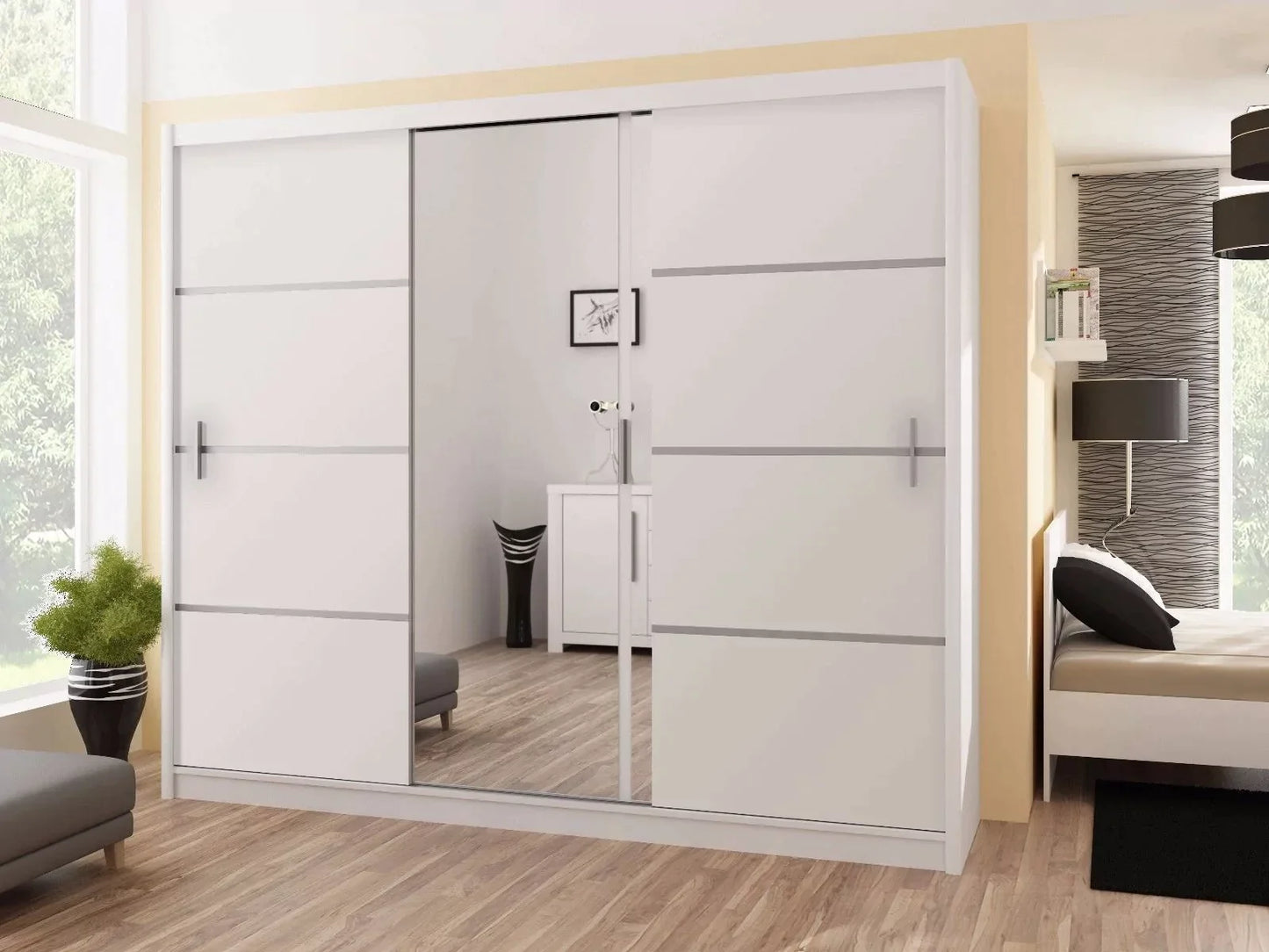 Broadland Sliding Door 250cm Mirror Wardrobe - White, Black, Sonoma