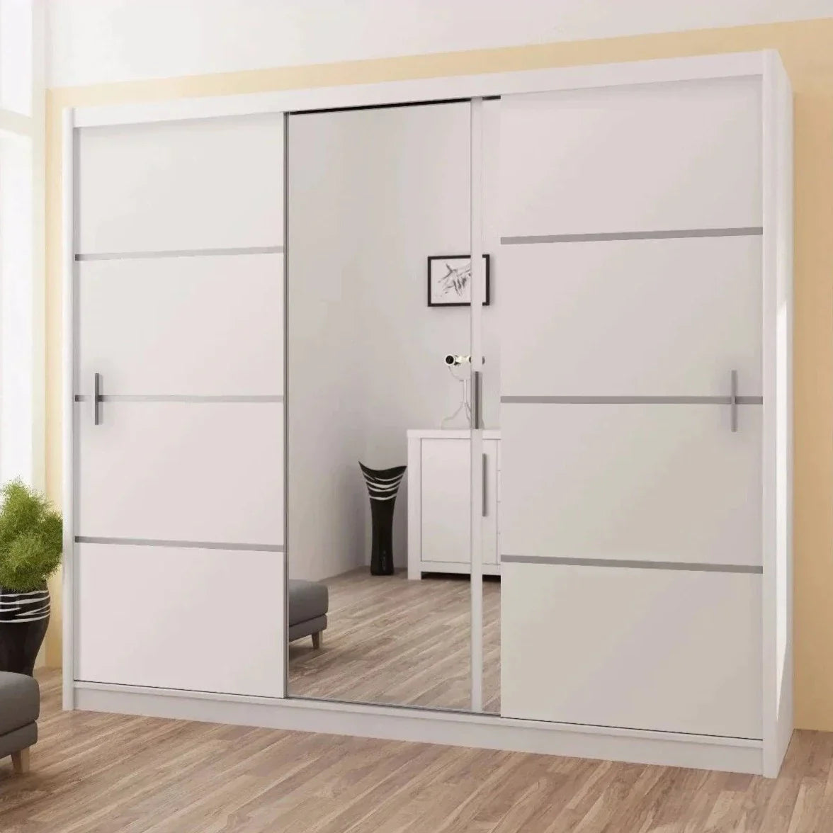 Broadland Sliding Door 250cm Mirror Wardrobe - Black, White, Sonoma