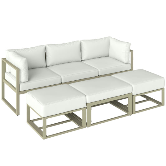 Outsunny Garden Daybed, 6 Piece Outdoor Sectional Sofa Set, Aluminium Patio Conversation Furniture Set with Coffee Table